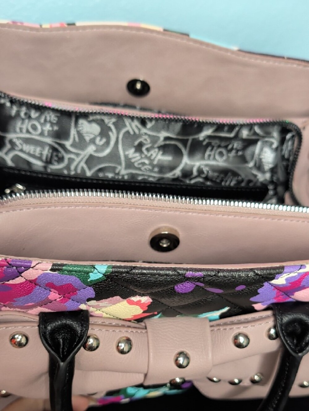 Betsey Johnson Quilted Floral Studded Oversized Bow Satchel Bag - Picture 3 of 10